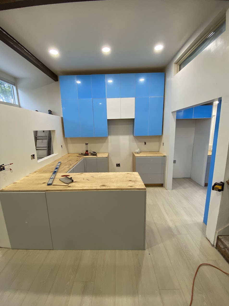 Cabinets and flooring in